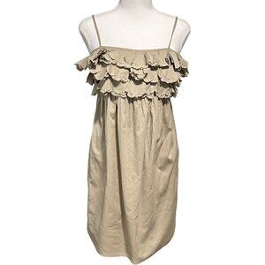 J.Crew Khaki Lined Scalloped Ruffle Spaghetti Strap Cotton Dress (XS)